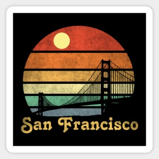 Vintage Sunset San Francisco, Retro Golden Gate Bridge Silhouette Sticker